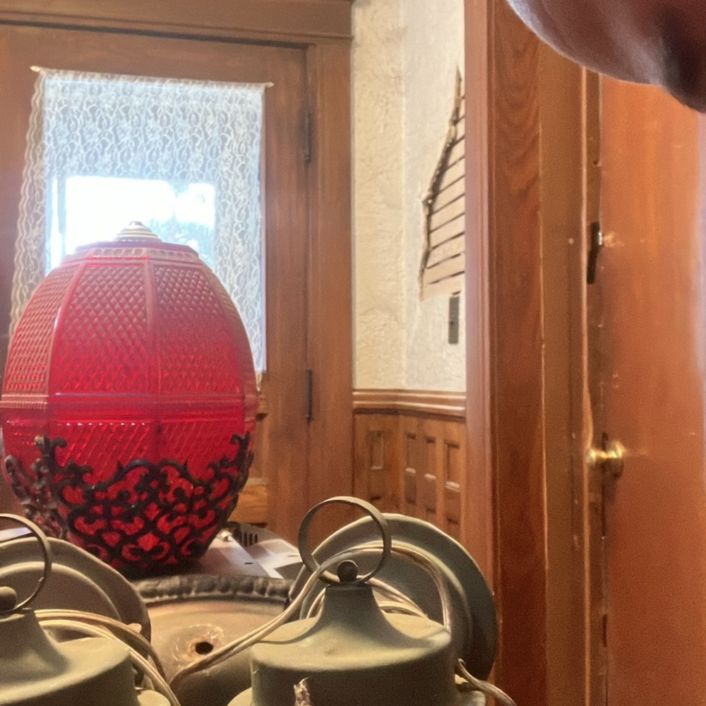 Red Decorative Lantern with Black Accents